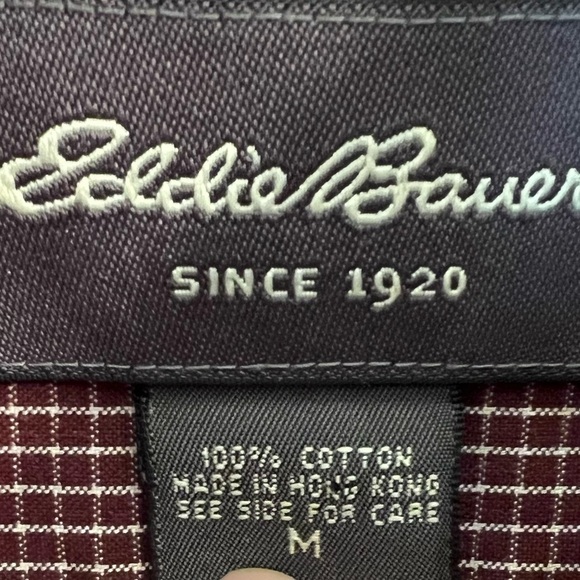 Eddie Bauer Wrinkle Resistant Men's Burgundy Checkered Shirt Sz M - Picture 4 of 4